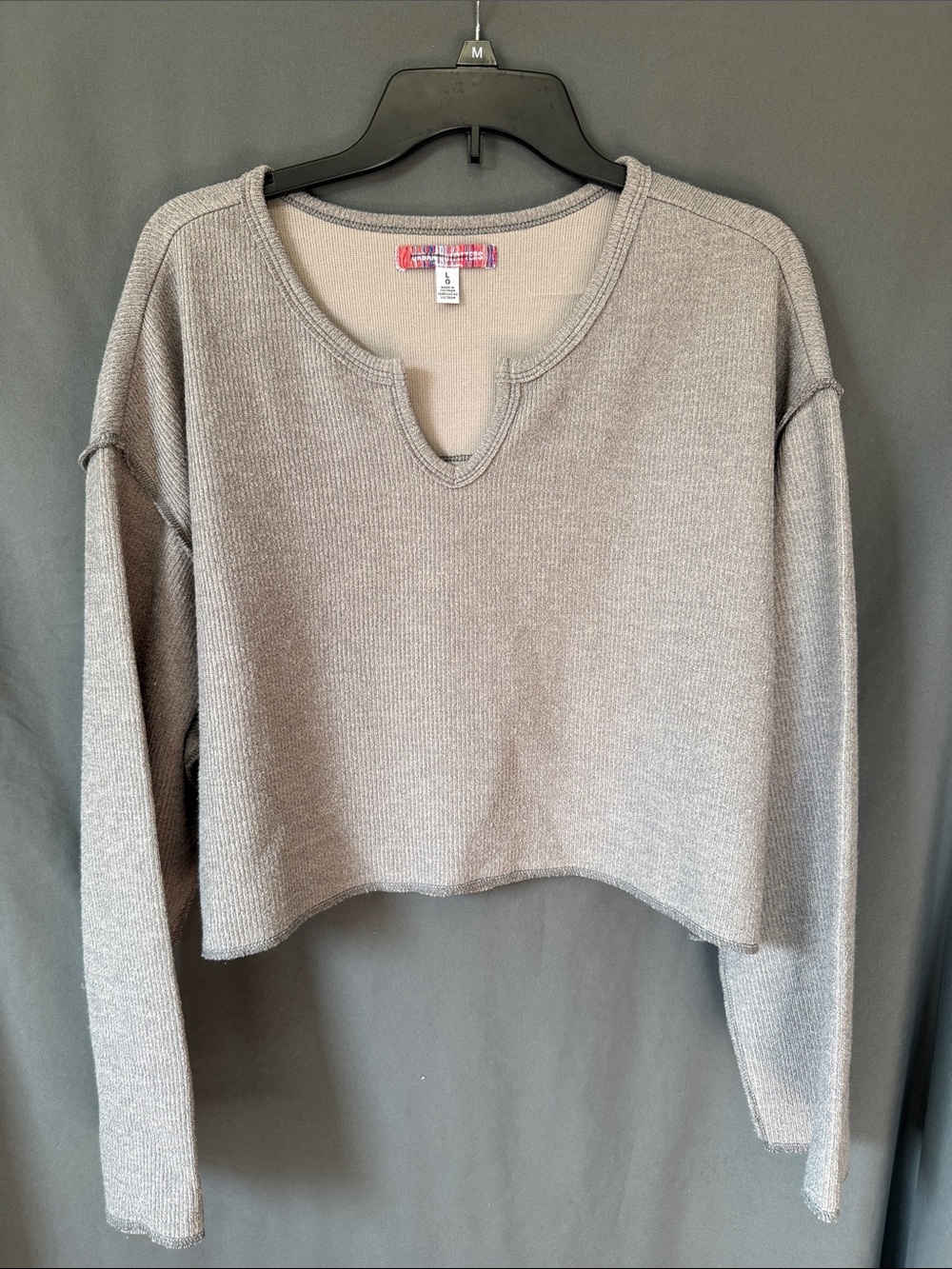 Urban Outfitters Gray Cropped Thermal Pullover